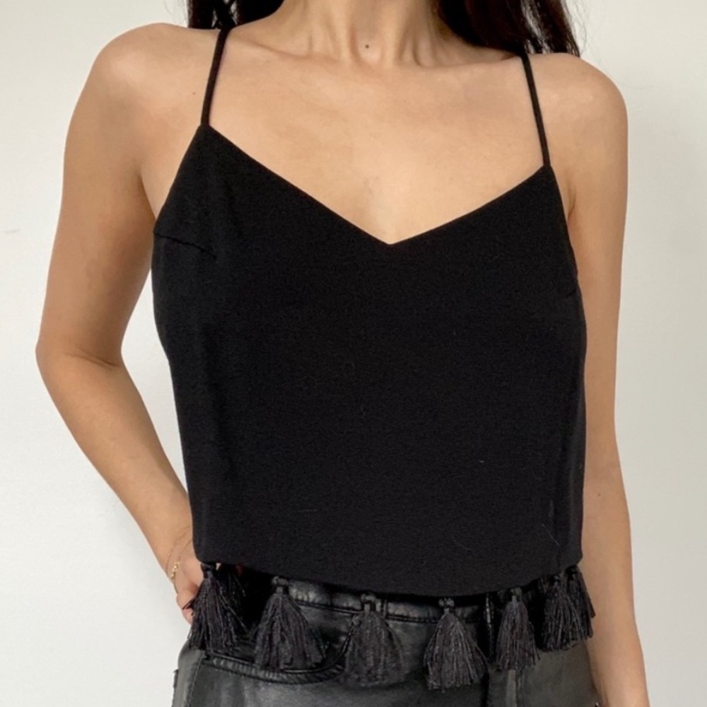 Club Monaco Black Canvas Crop Top w Fringe Tassels